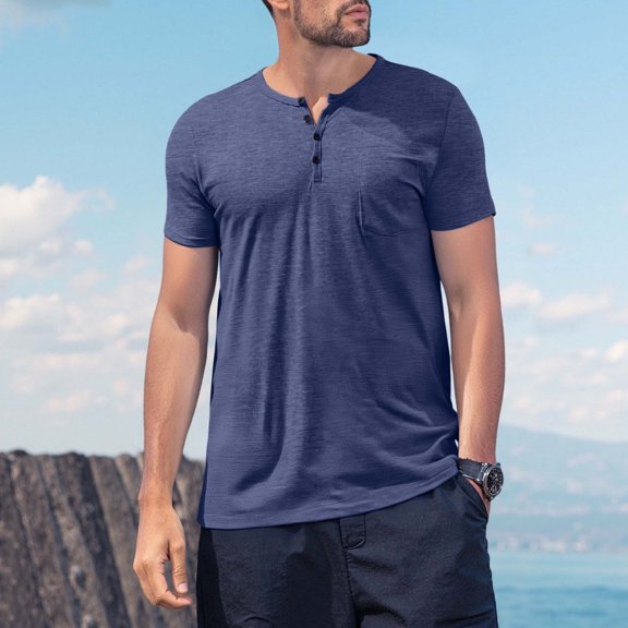 Krdevn Men's Casual T Shirts Short Sleeve Solid Color Button Up Tee for Daily Wear Outdoor Activities Summer Comfortable Top,3XL