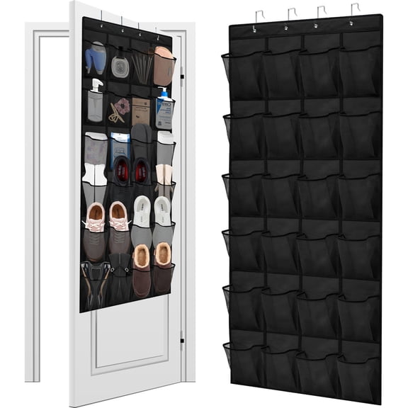 Kisportee 24 Pocket Over the Door Shoe Organizer, Shoe Rack Closet Organizer, Mesh Pockets Hanger Organizers Storage Holder, Up to 40 Pounds, Black