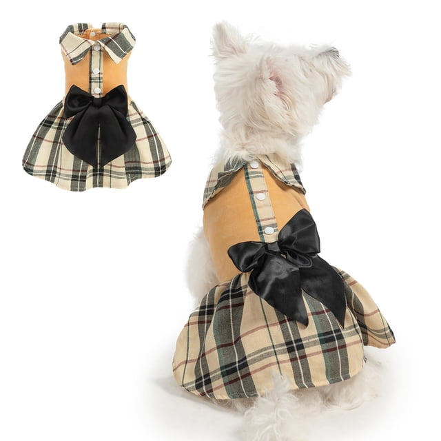 Vestido clásico a cuadros para perros con lazo de BEAUTYZOO para perros pequeños