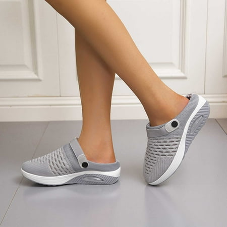 

Summer Savings! Zpanxa Slippers for Women Shoes Low-top Casual Fly-knit Socks Lightweight Lazy Walking Shoes Flying Woven Slippers Flip Flops for Women Gray 36