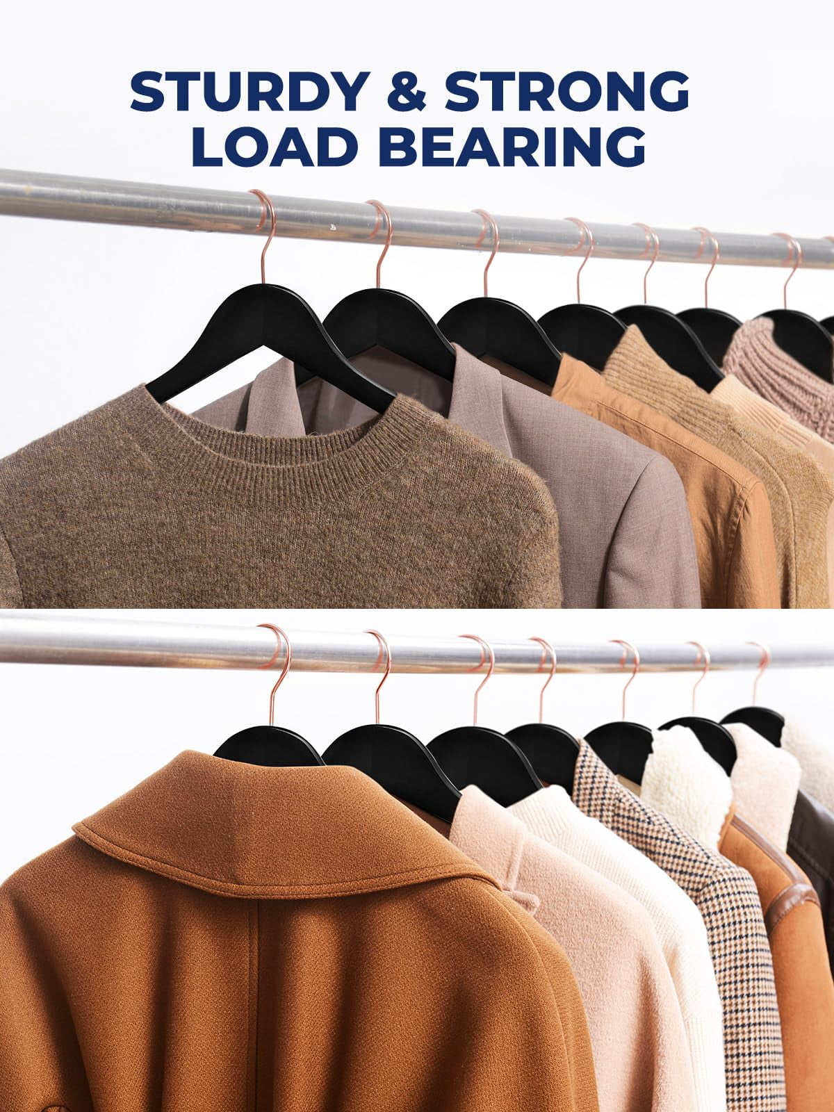 ACSTEP Wooden Hangers 10 Pack, Sturdy Coat Hangers for Closet, Quality Non Slip Hangers, Premium Heavy Duty Hangers, Durable Coat Hanger, Pants Hanger, Suit Hangers, with 360° Rotating Hook, Black