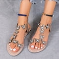 thumbnail image 3 of IUJSOY Flat Sandals for Women Clear T-Strap with Sparkly Rhinestone Butterfly Slingback Summer Shoes, 3 of 9
