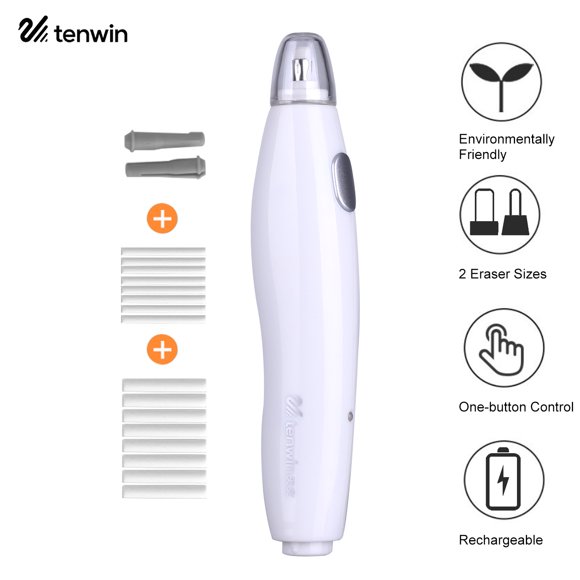 tenwin Electric Eraser Kit with 16 Eraser Refills Rechargeable Pencil Eraser One-button Control Christmas Gift Stationery Supplies for School Students Artists Drawing Painting Sketching Drafting