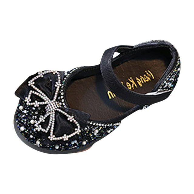 Sandales Filles Mode Été Robe Danse Paillettes Strass Maille Nœud Boucle Solide Chaussures Fille Noir 2-2.5 Ans