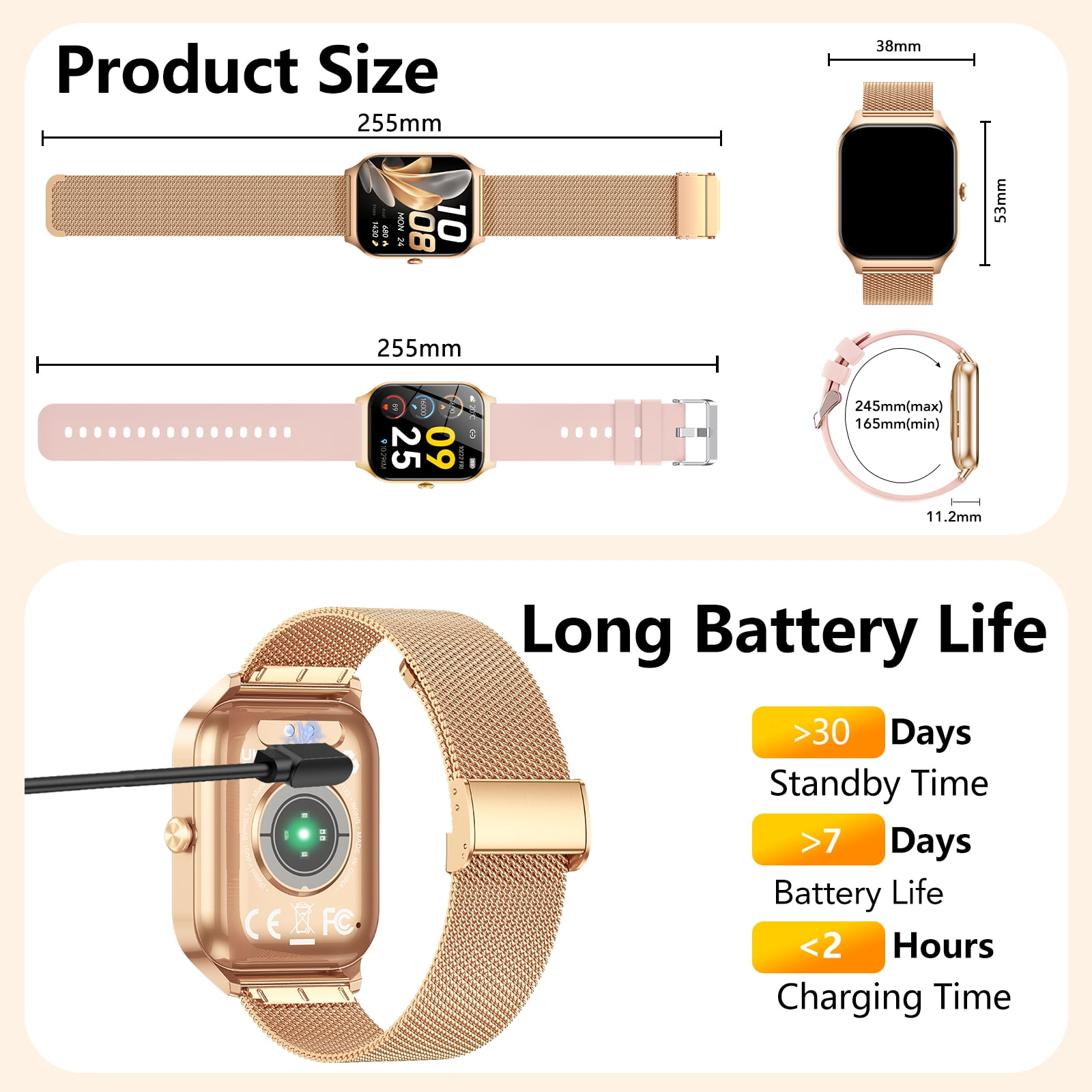 Smart Watch Fits for Android and IPhone, 1.85 inch Fitness Tracker, Women's Smartwatch with Answer/Make Calls/120+ Sports Modes/Message Reminder, IP68 Waterproof, for Gift Rose Gold