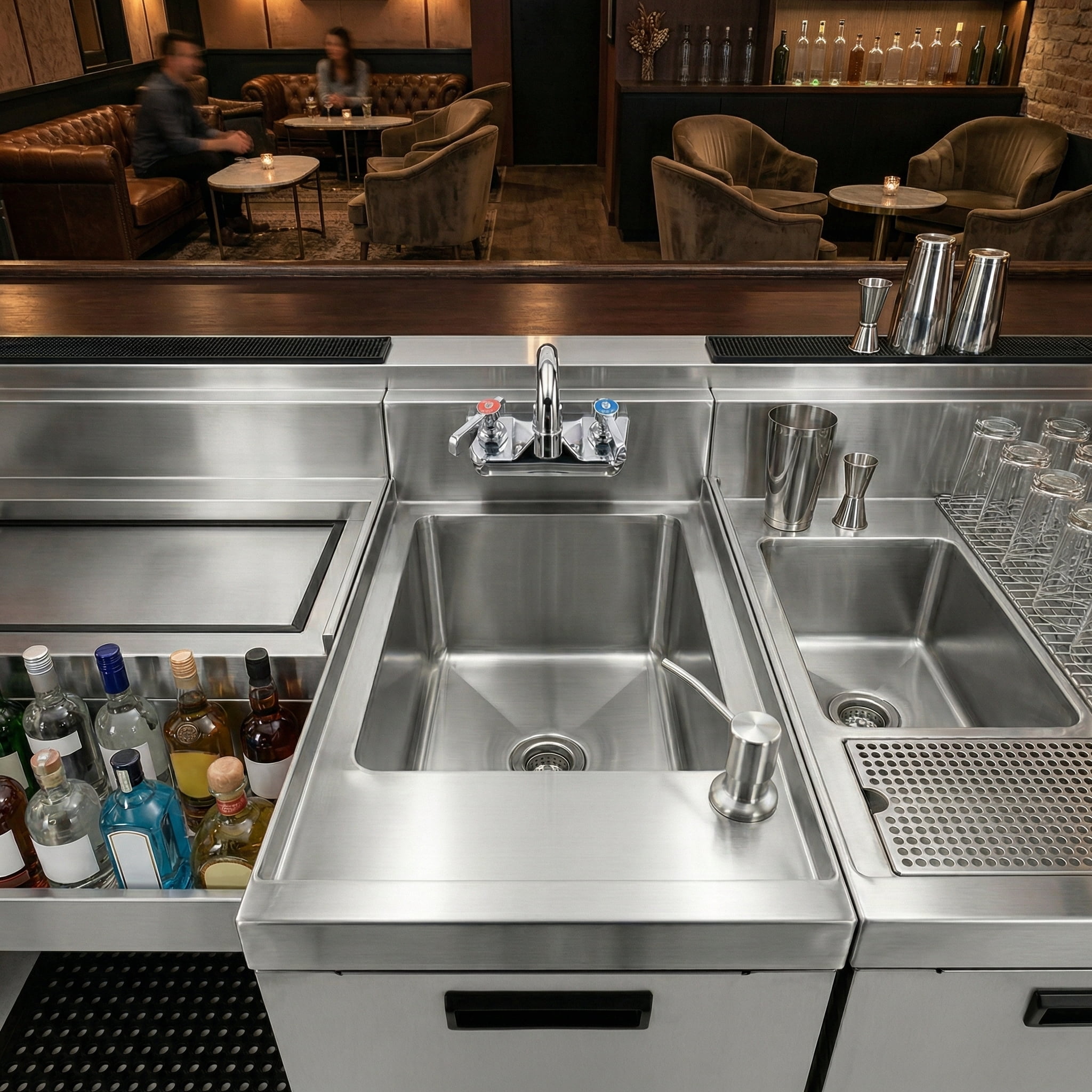 22.5 in. x 12 in. Stainless Steel Underbar Hand Sink with Soap and Towel Dispensers, 14 in. x 10 in. Bowl, Faucet, and Drain Basket