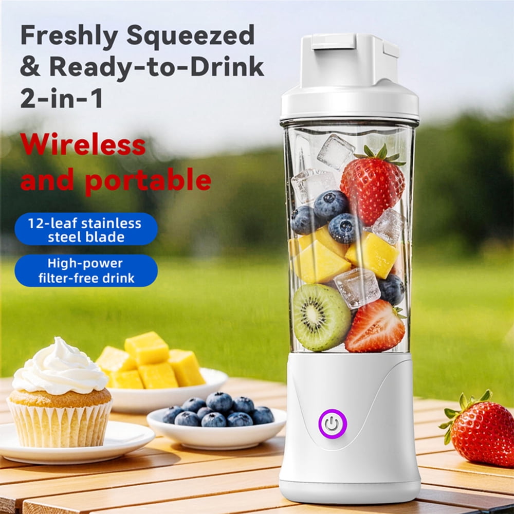 Flaremore 420ml Portable Blender for Shakes & Smoothies, USB Rechargeable Personal Blenders with 12 Blades,Digital LED Display,Mini Juicer Mixer with Handle Lid for Carrying, White