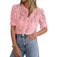 thumbnail image 1 of Blusa PRETTYGARDEN de encaje para mujer, manga corta, color rosa, talla M, 1 of 6