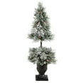 thumbnail image 4 of Nearly Natural 5ft. Flocked Artificial Porch Christmas Tree with 100 LED Lights and 186 Bendable Branches in Decorative Urn, 4 of 8