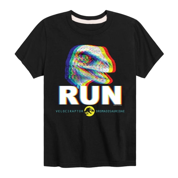 Youth Boys' Jurassic Park Run Glitch Velociraptor Black Only Short Sleeve Tee