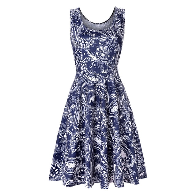 Pompotops Mode Robe Débardeur Sans Manches Imprimée Col en V Ligne A Robe Longue