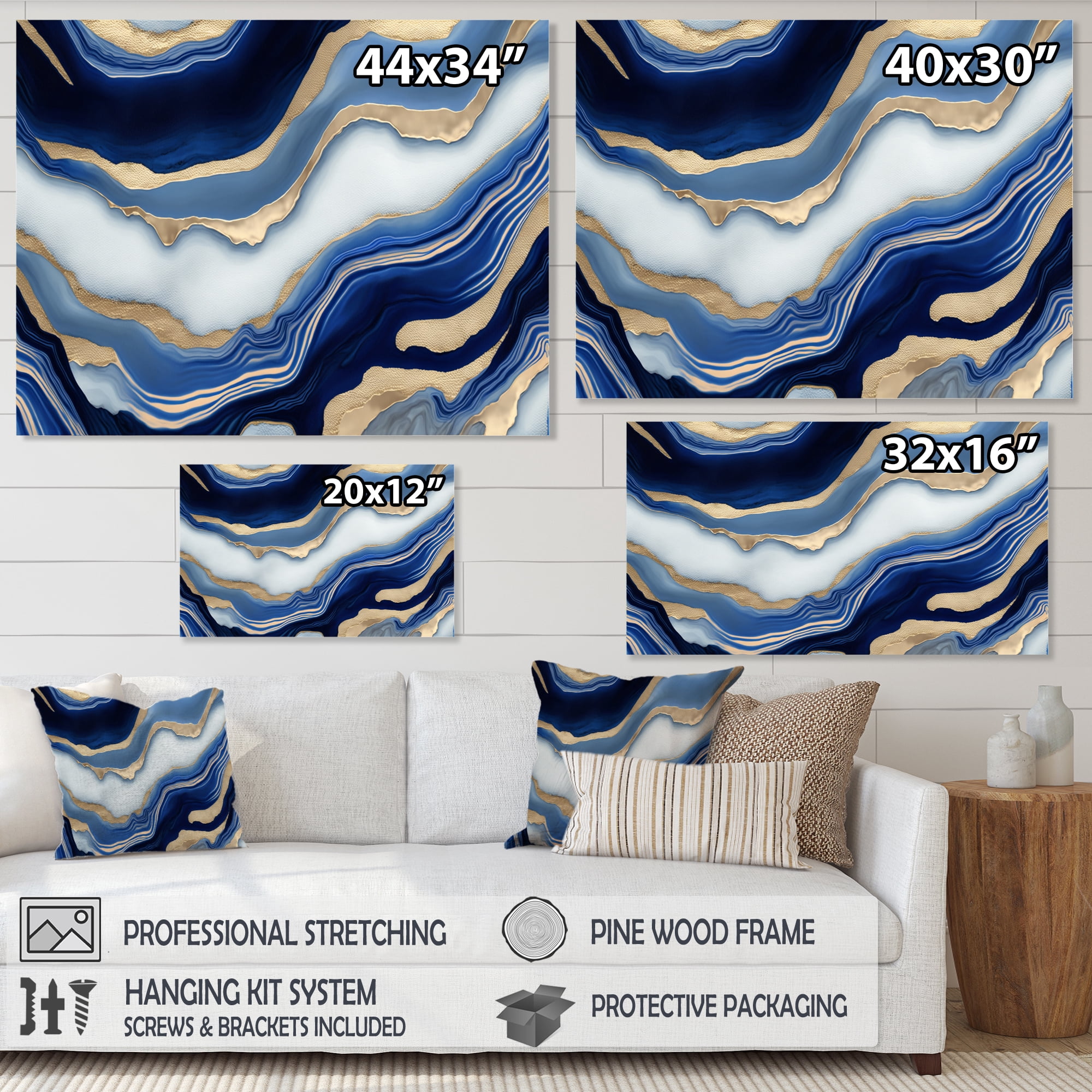 Designart Vibrant Blue And Gold Flow Art III Canvas Wall Art