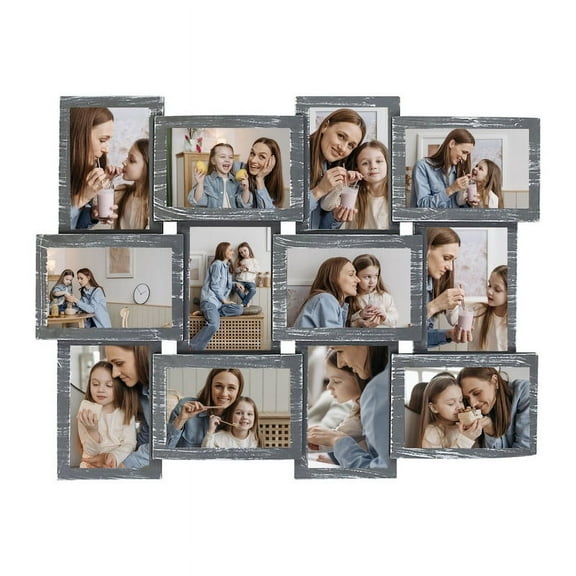 Classic Wall Hanging Picture Frame Collage Gallery Display 12 Opening 6" x 4" Photo Gray