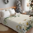 thumbnail image 3 of Flannel Fleece Throw Blankets Farm Flower Chamomile Leaf Throws Blankets, Eucalyptus Leaves on Linen Lightweight Soft Warm Blanket for Couch Sofa Bed Living Room All Season Use, 40x50in, 3 of 9