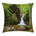 thumbnail image 1 of Waterfall Decor Throw Pillow Cushion Cover, Waterfall in Spring like Winter in Bulgaria with Trees and Bushes, Decorative Square Accent Pillow Case, 24 X 24 Inches, Green and White, by Ambesonne, 1 of 2