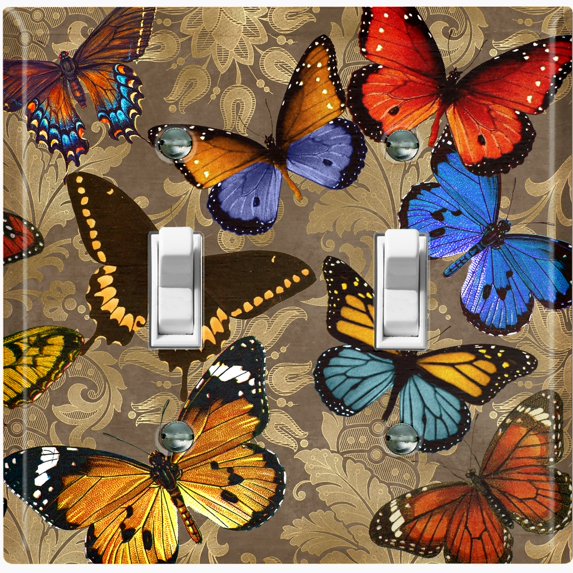 Metal Light Switch Plate Outlet Cover (Tan Damask Butterfly Party BUT002)
