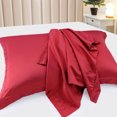 thumbnail image 4 of PiccoCasa Satin Pillowcase Pillow Shams Set of 2 Silky Sateen Pillow Cases Covers King Light Red, 4 of 8