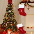 thumbnail image 4 of ZDWQFA 17.72"x 10.24" Red Velvet with White Super Soft Plush Cuff Monogram Christmas Stockings, Xmas Personalized Embroidered Letter Stockings for Family Holiday Decorations and Xmas Tree Fireplace, 4 of 7