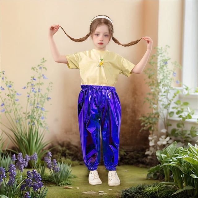 Girls Straight Leg Dance Pants Stretch Performance Trousers for Childrens Stage Show