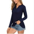 thumbnail image 1 of T-shirts à Col en V à Manches Longues pour Femmes Blouse Henley, 1 of 5