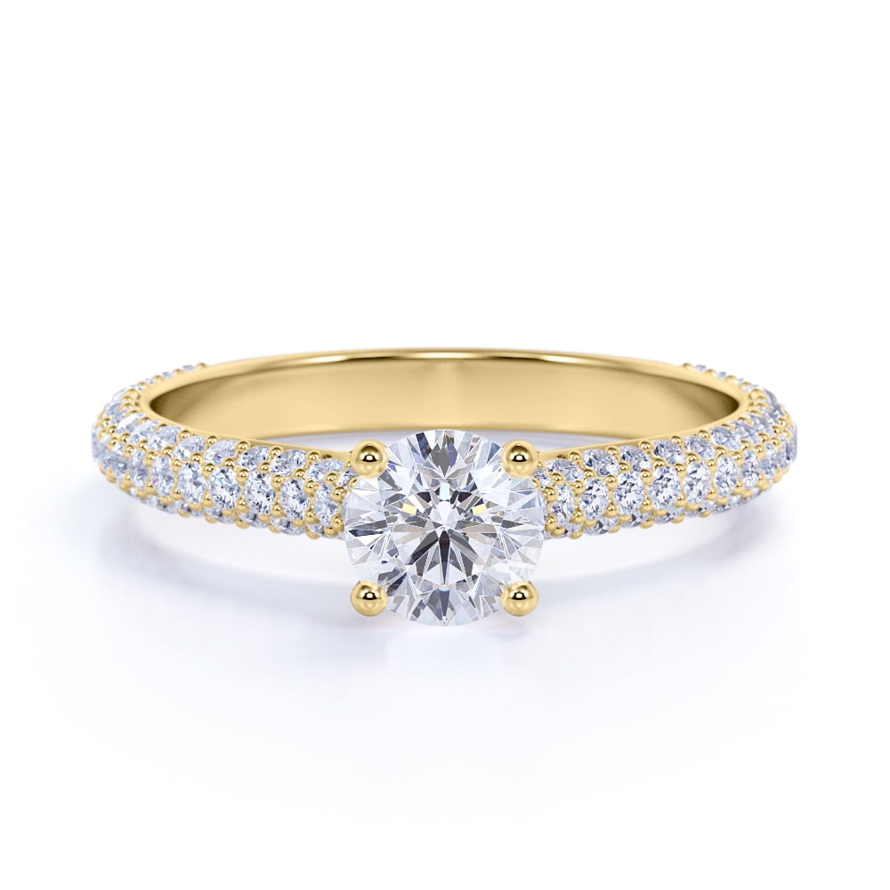 JeenMata 1.75 Carat Round Cut Moissanite Engagement Ring - Classic Engagement Ring - Cluster Ring - 18k Yellow Gold Over Silver