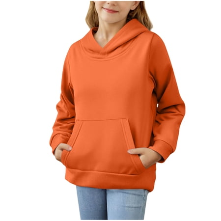 bbymog Hoodies for Teen Girls Solid Color Long Sleeve Girls and Toddlers Pullover Hoodie Sweatshirt Active Casual Cotton Cute Clothes for Girls 2-12 Orange 5-6 Years