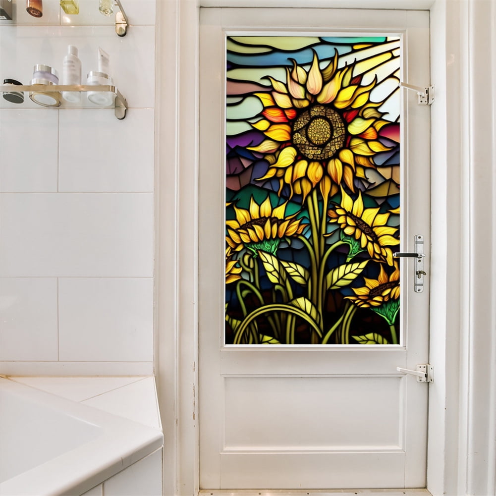 Sunflower Stained Glass Window Film Removable Uv Blocking Heat Insulation Privacy Window Film Decorative Static Cling
