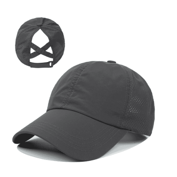 TELOLY Baseball Cap Men and Women Summer Solid Color Sports and Leisure Sun Hat Cross Ponytail Breathable Wide Eaves Womens Hats,Dark Gray