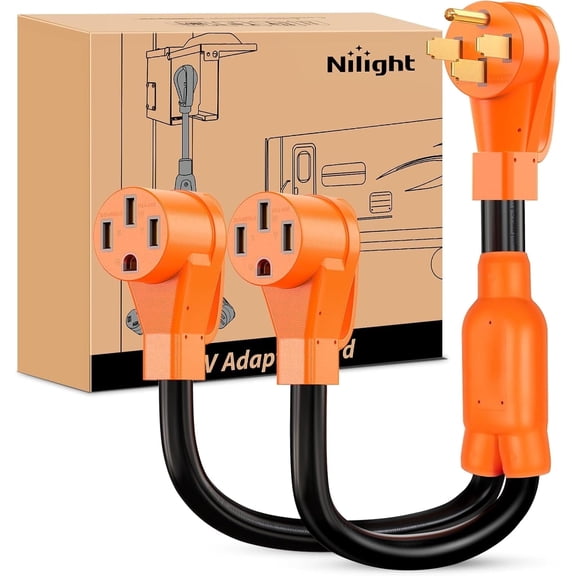 Nilight 50 Amp to 50 Amp RV Y Splitter Adapter Cord 50A Male Plug to Two 50A Female Outlet NEMA 14-50P 14-50R Pure Copper STW 10 AWG Heavy Duty Cable for RV Camper Generator