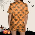 thumbnail image 4 of UngA Halloween Pajama Shorts Halloween Satin Pajamas Set for Women Cute 2 Piece Graphic Pj Set Button Down Short Sleeve Shirt Shorts Lounge Set Yellow,M, 4 of 5