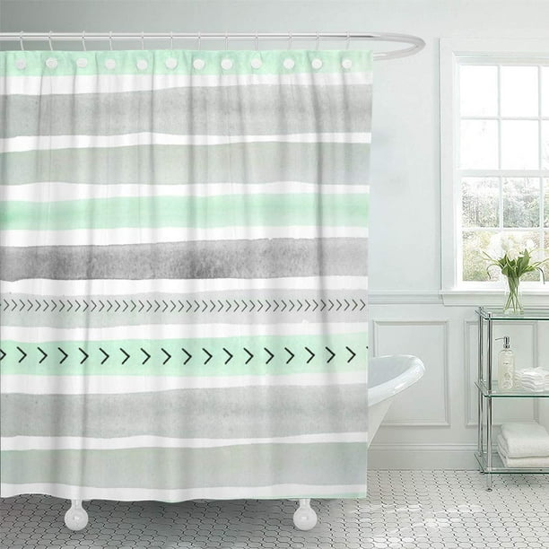 Cynlon Watercolor Geometric Mint Green, Hipster Shower Curtains