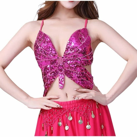 Womens Bras Woman s Solid Color Sequin Strap Adjustment Chest Cushion Dance Costume Bras Plus Size Bras for Women Full Coverage Sport Everyday Bra