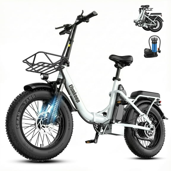 Efunkeep 16" Fat Tire Folding Electric Bike for Adults, 1200W Peak, 48V 13Ah Battery, UL2849 Certified,White