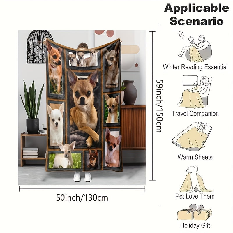 Chihuahua Dog Plush Flannel Throw Blanket - Soft, Warm & Cozy for Couch, Bed, Office | All-Season Hypoallergenic Gift Blanket, Dog Blanket