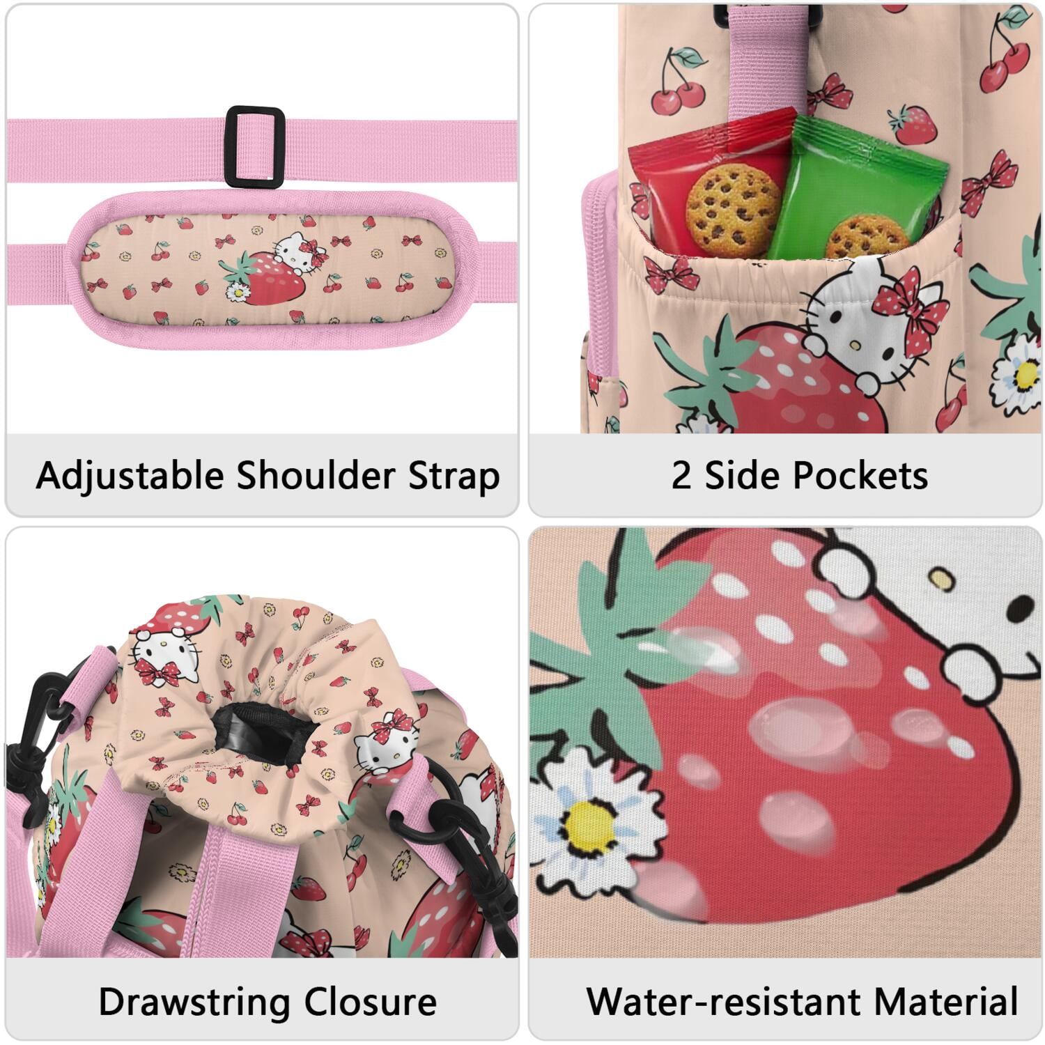 Insulated Water Bottle Carrier Bag Sleeve with Strap Crossbody for 20/24/32/40oz Tumbler,Hello Kawaii Cat Cute Water Bottle Holder Sling Bag with Pocket Gifts for Women Men Adults
