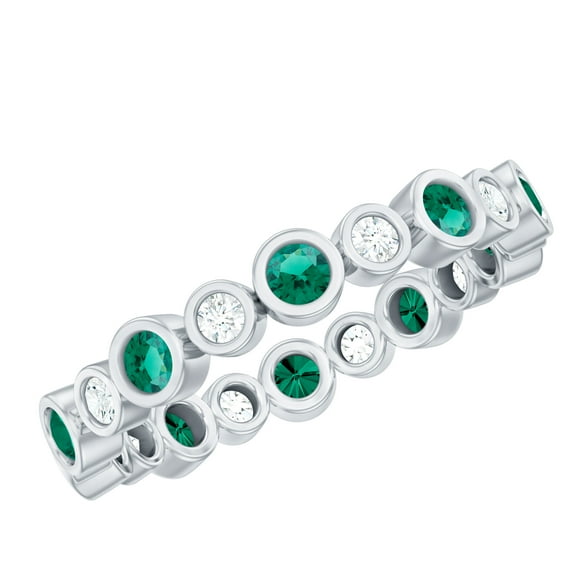 Rosec Jewels Lab Created Emerald Moissanite Eternity Band Ring for Women (AAAA Quality), 925 Sterling Silver, US 4.00