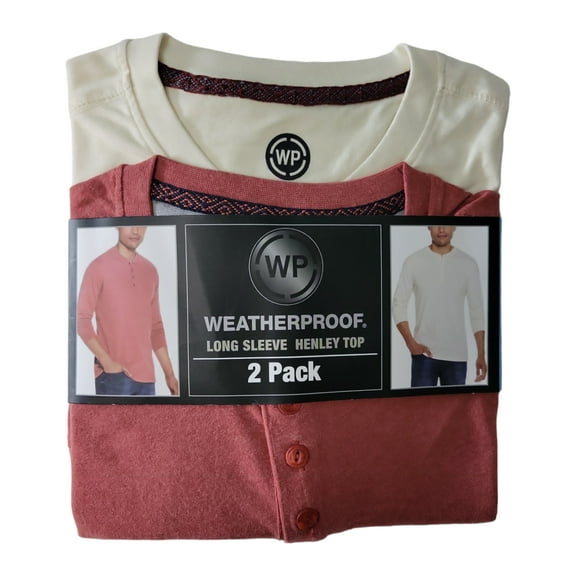 WP Weatherproof Men's Long Sleeve Four Button Tagless Super Soft Henley-2 Pack (Spiced/White, L)