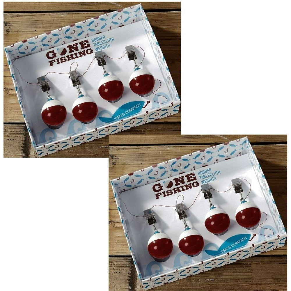 Gone Fishing Bobber Picnic Tablecloth Weights Set, 2 pack of 4 fishing