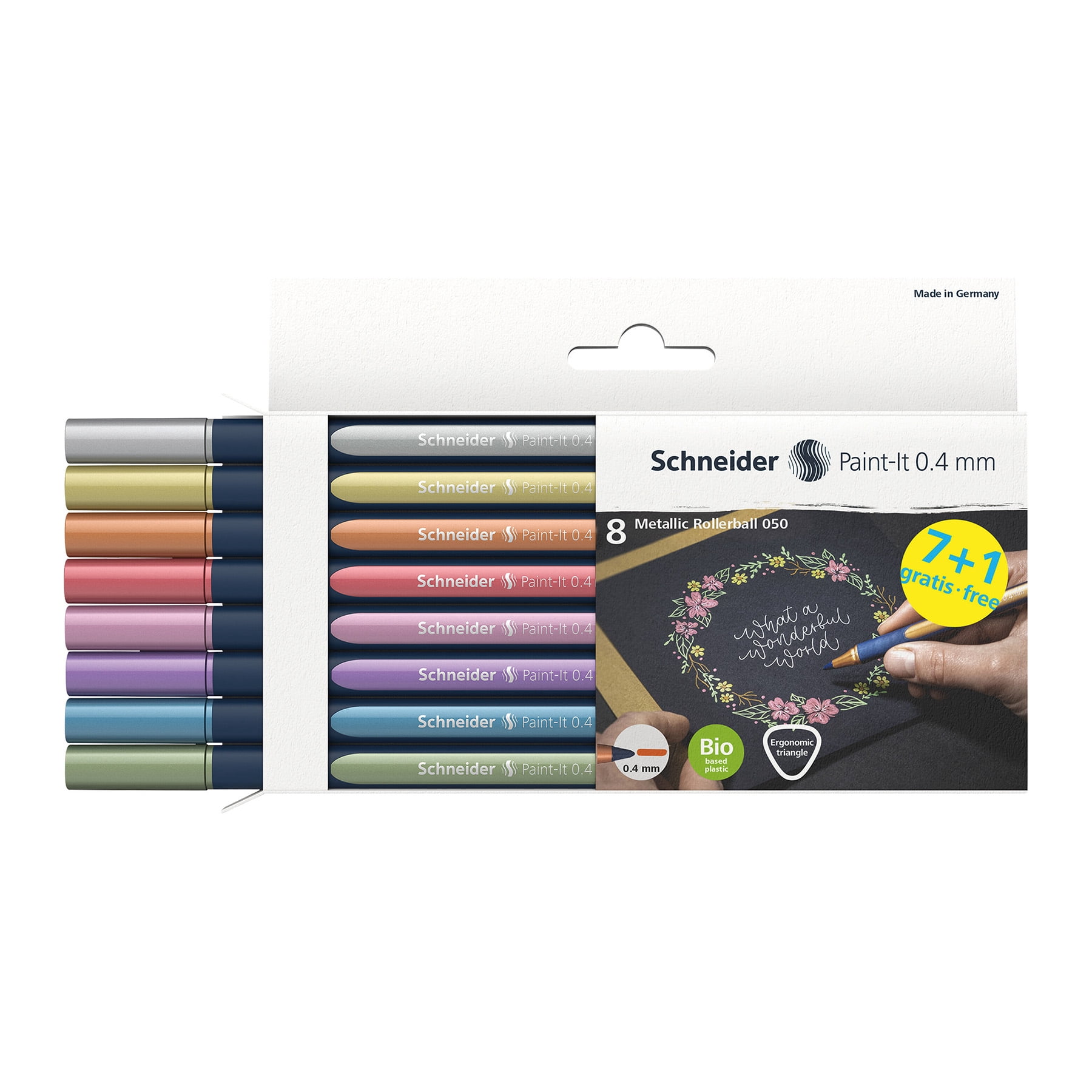 Schneider Paint-It 050, Metallic RollerballS, 0.4 mm, Wallet, 8 Assorted Ink Colors