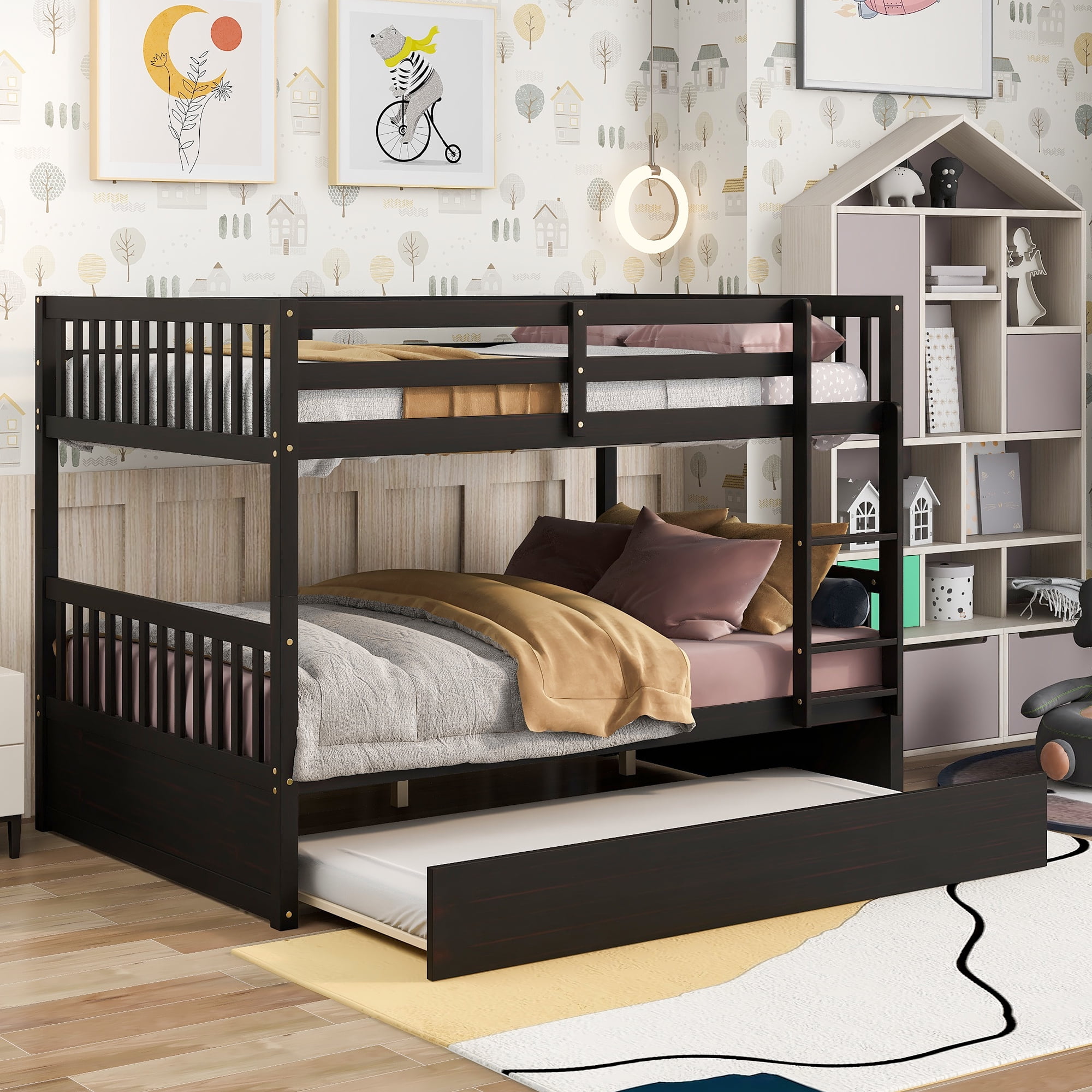 Espresso Twin Over Twin Bunk Bed Separable Wooden Home Bedroom Teens Child 