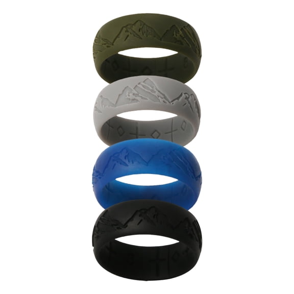 Avaner Silicone Wedding Ring for Men: 4 Pack 8.5mm Width Breathable Air Mountain Range Grooves Silicone Rubber Wedding Engagement Bands Valentine's Day Gift, Size 8,B