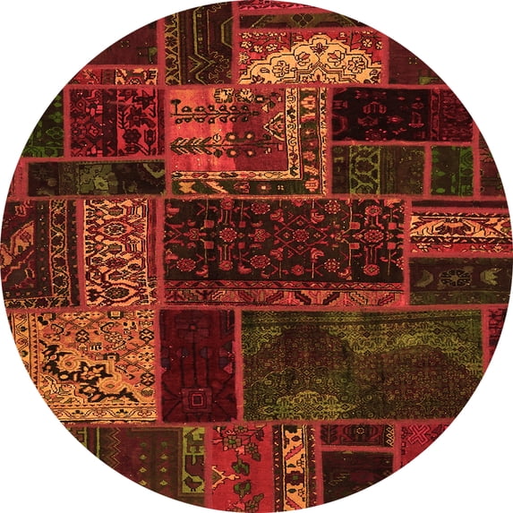 Ahgly Company Indoor Round Oriental Orange Modern Area Rugs, 4' Round