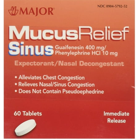 Sinus Tablet Vitamins - MAJOR Mucus Relief Sinus Congestion Tablets 60 ea