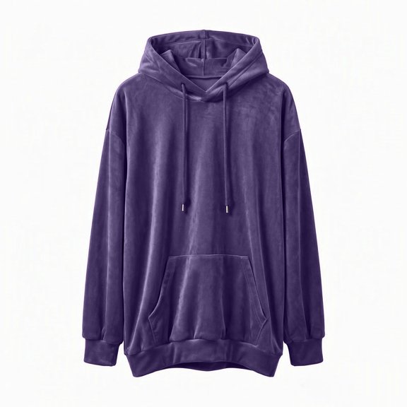 Women's Velvet Drawstring Hoodie Ghalytn Oversized Drop-Shoulder Pullover Sweatshirt with Pocket