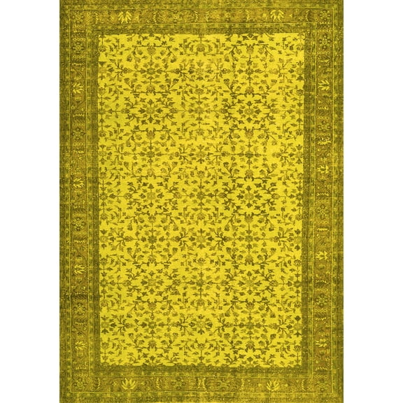 Ahgly Company Machine Washable Indoor Rectangle Persian Yellow Traditional Area Rugs, 5' x 7'