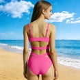 thumbnail image 6 of Tween Girls Hot Pink High Waisted Bikini Set - Halter Two Piece Swimsuits with Cross Wrap Cutout - Youth Bathing Suit 8-14,Size 9-10T, 6 of 8