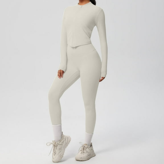 Karight Womens Workout Sets 2 Piece Seamless Yoga Outfits Long Sleeve Zipper Jacket High Waist Leggings Butt Lifting Gym Set