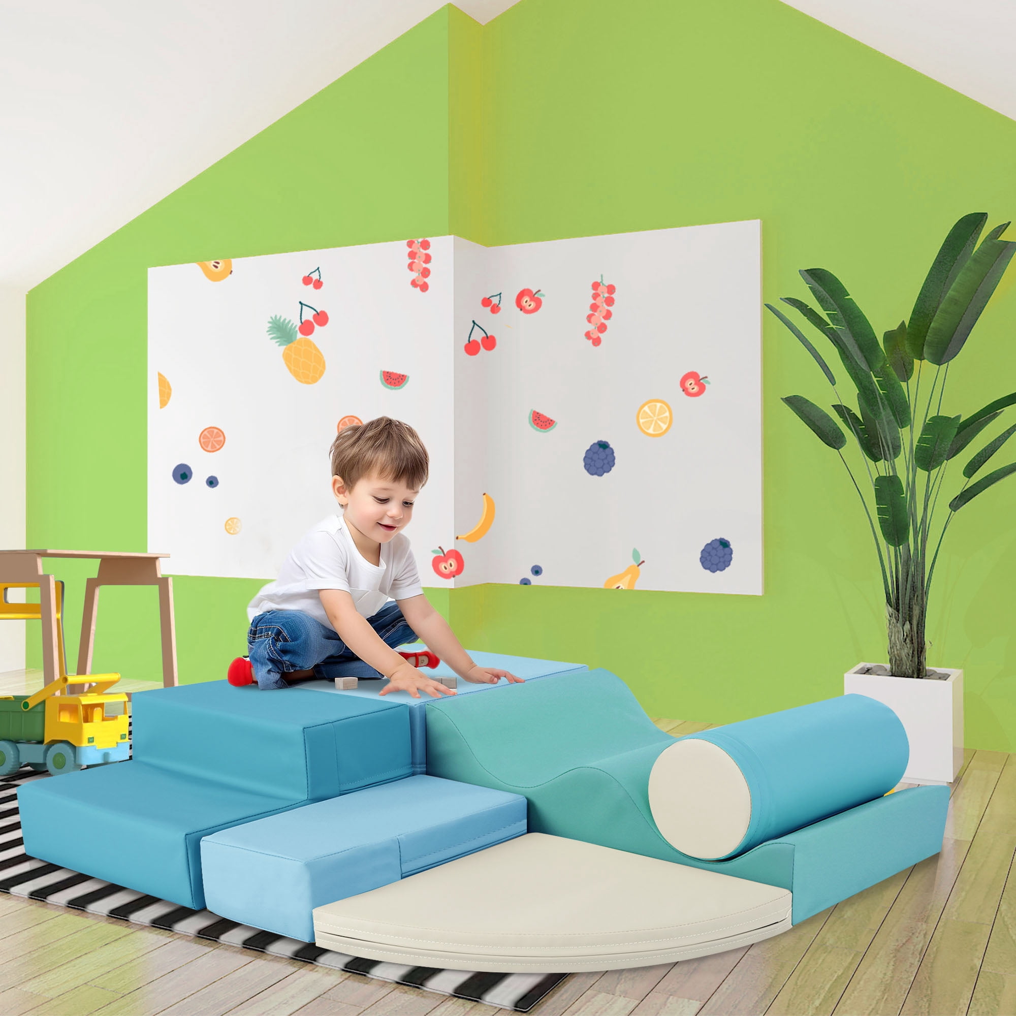 Soft Play Mat Soft Climb and Crawl Foam Playset 6 in 1, Soft Play Equipment Climb and Crawl Playground for Kids,Kids Crawling and Climbing Indoor Active Play Structure,Baby Play Mat