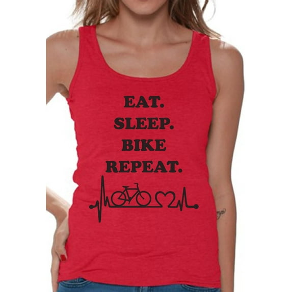 Awkward Styles Eat Sleep Bike Women Tank Top Biker T Shirt for Wife I Love Biking Tank Top for Women Biking Clothes for Her Eat Sleep Bike Tanks Biker's Tank Top for Girlfriend Biking Lovers