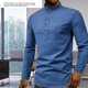 thumbnail image 5 of Mens Casual Shirt Stand Up Collar Ergonomic Mens Slim Half Open Shirt Long Sleeve Breathable For Daily Wear ANGGREK Otros, 5 of 7